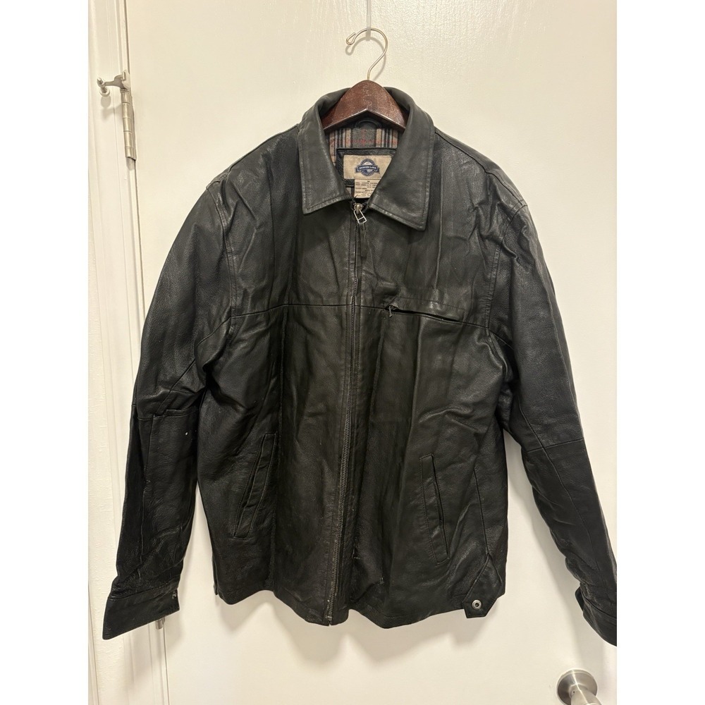 Shaver Lake Black Genuine Leather Jacket Vintage Men's M‎ Zip Up Distressed Worn